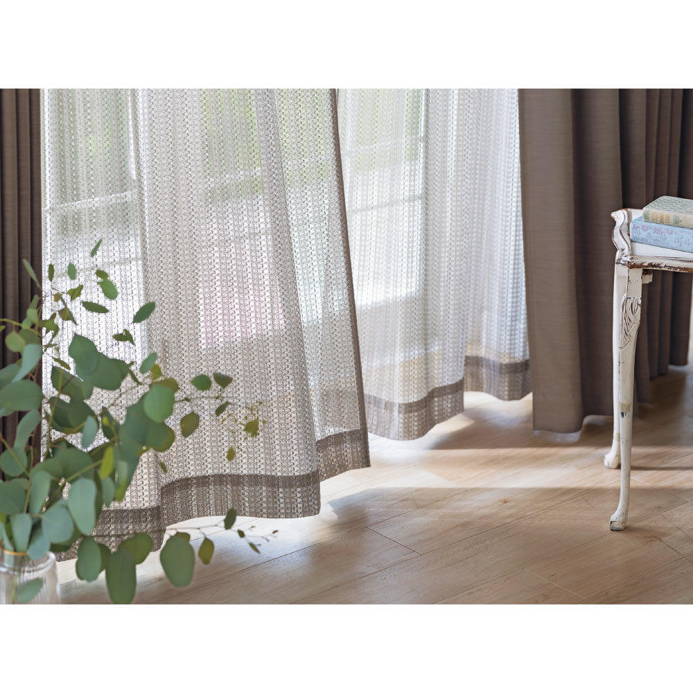 ≪幅100cm×丈208cm（2枚組）≫ 煌めくストライプレースカーテン レースカーテン カーテン 524111