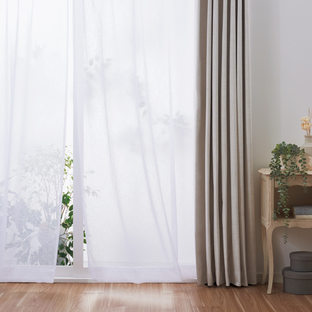≪幅100cm×丈208cm（2枚組）≫ リネンライクレースカーテン レースカーテン カーテン 524211