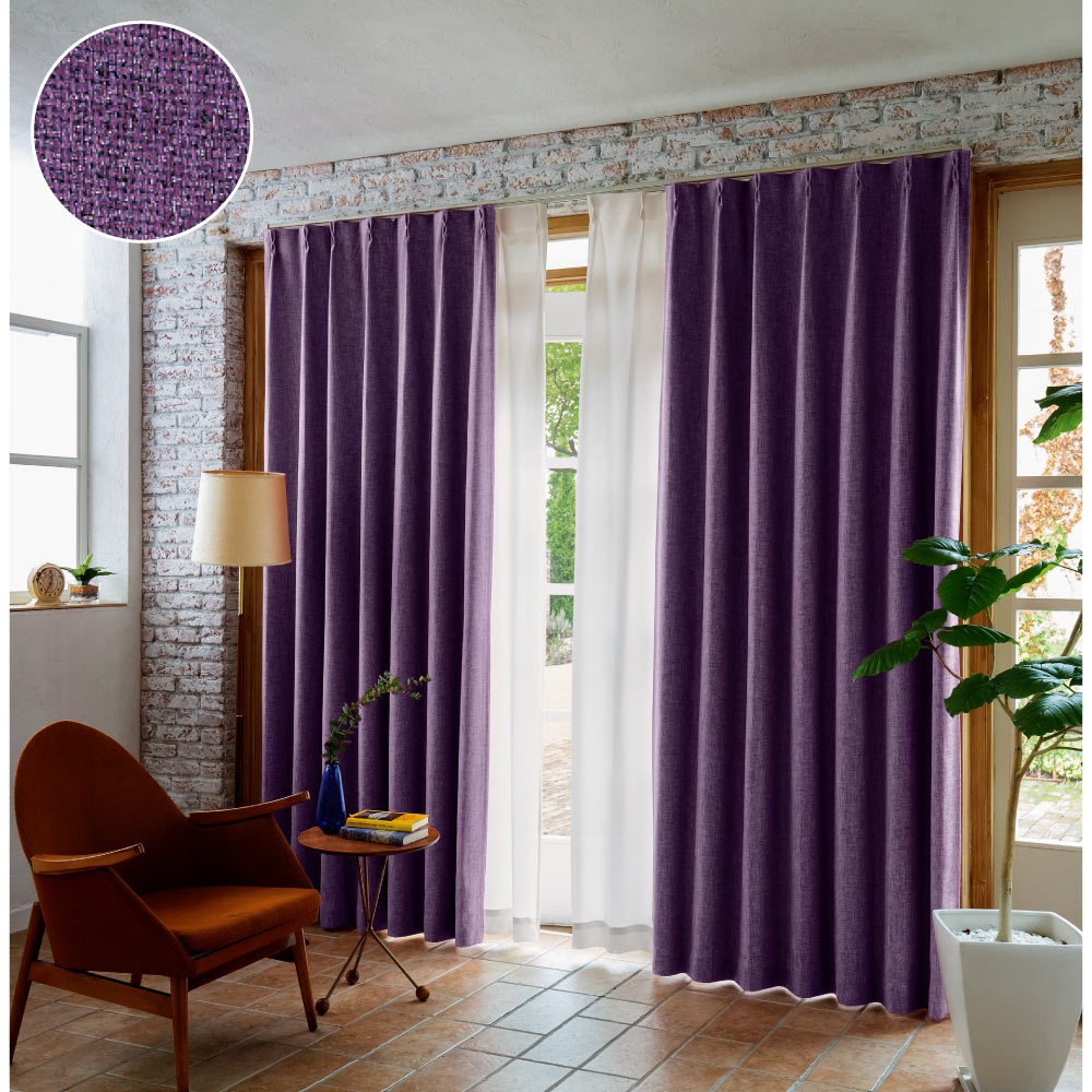 ≪幅100×丈135cm≫ ミックス調防炎・遮光カーテン2枚組 ドレープカーテン カーテン 524602