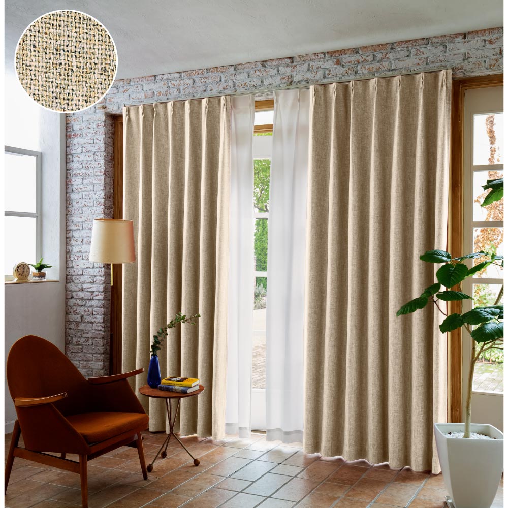 ≪幅100×丈135cm≫ ミックス調防炎・遮光カーテン2枚組 ドレープカーテン カーテン 524602