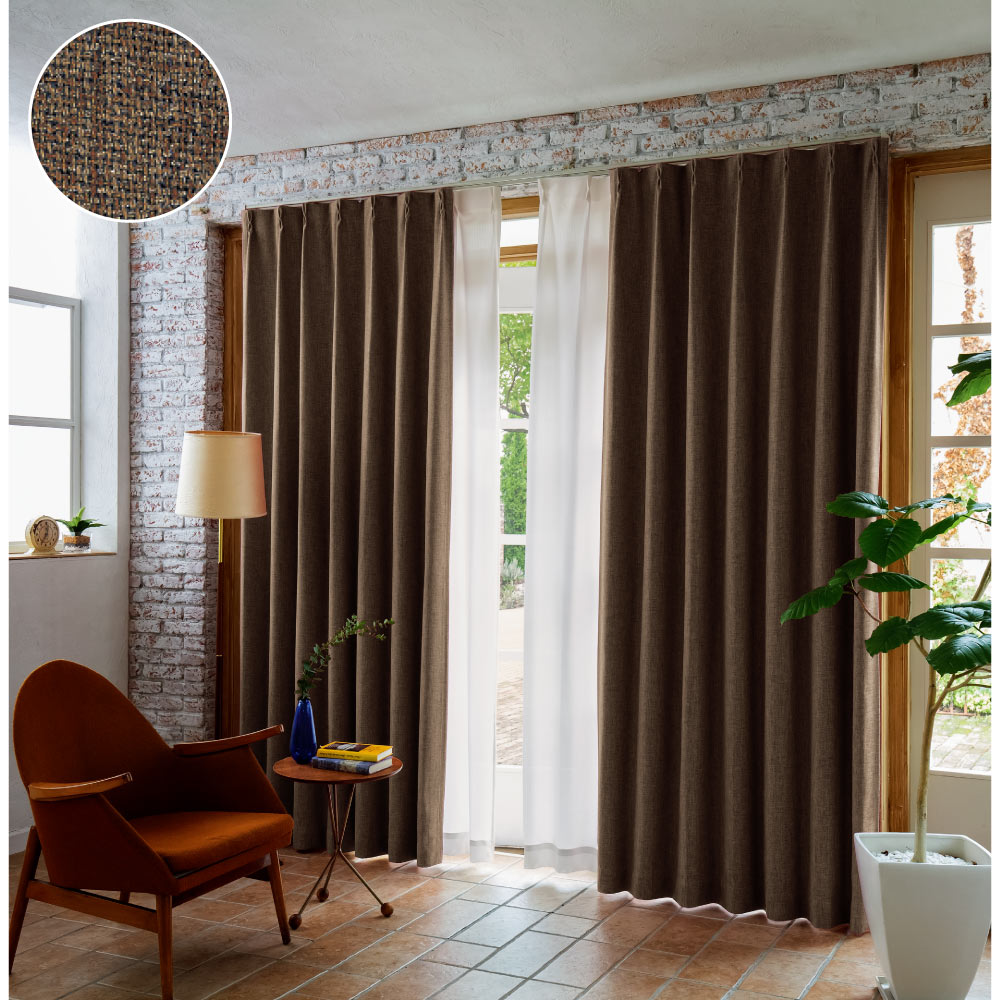 ≪幅100×丈185cm≫ ミックス調防炎・遮光カーテン2枚組 ドレープカーテン カーテン 524604