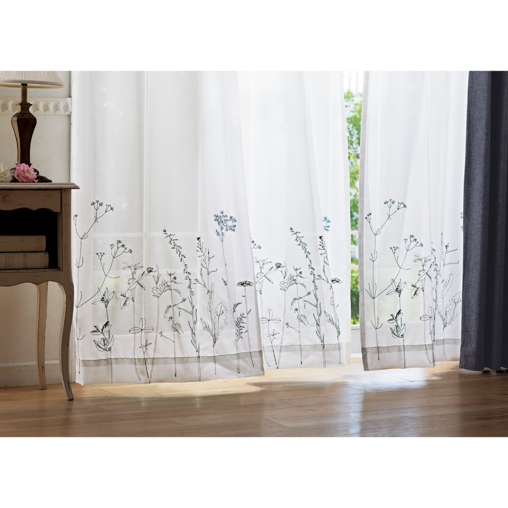 ≪幅100cm×丈148cm（2枚組）≫ 草花刺しゅうボイルレースカーテン レースカーテン カーテン 524228
