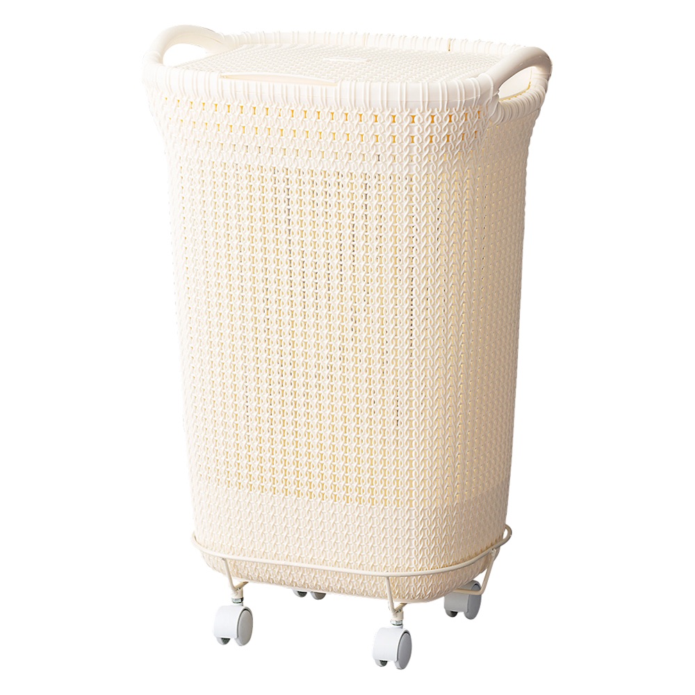 カーバーニット調ランドリーバスケット ランドリーワゴン＋バスケットセット ワゴン＋フタ付き縦型 ランドリー 洗濯かご トイレ 洗面所 ランドリー収納 547310