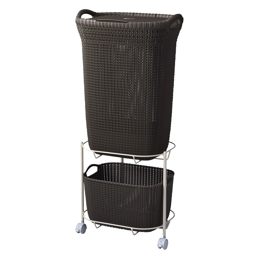 CURVER/カーバー ニット調ランドリーワゴン＋バスケット（フタつきスクエアタイプ） ランドリー 洗濯かご トイレ 洗面所 ランドリー収納 547312