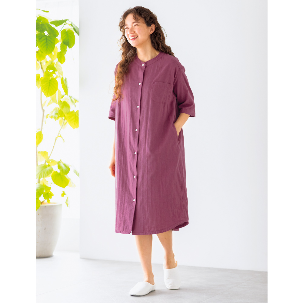 手放せないリラックス感 綿100%和ざらし二重ガーゼパジャマワンピース レディース 夏用 561080