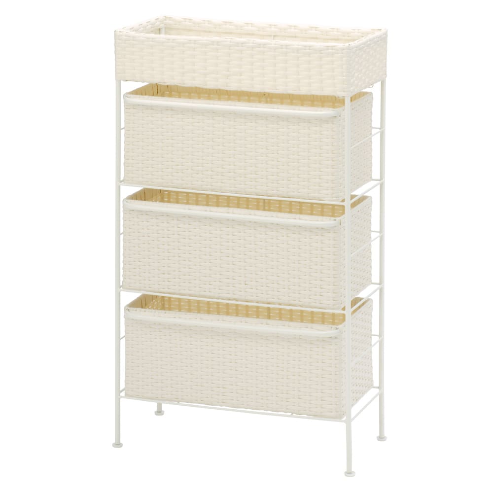 ≪スリム3段≫ ラタン調ハンドル付きチェスト 靴箱 洗面所収納 隙間収納 トイレ 洗面所 ランドリー収納 562407