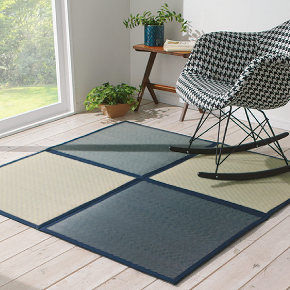 ≪約133×133cm≫ 折りたためるい草ラグ 裏付き（厚さ約5mm） カーペット ラグ マット 562971