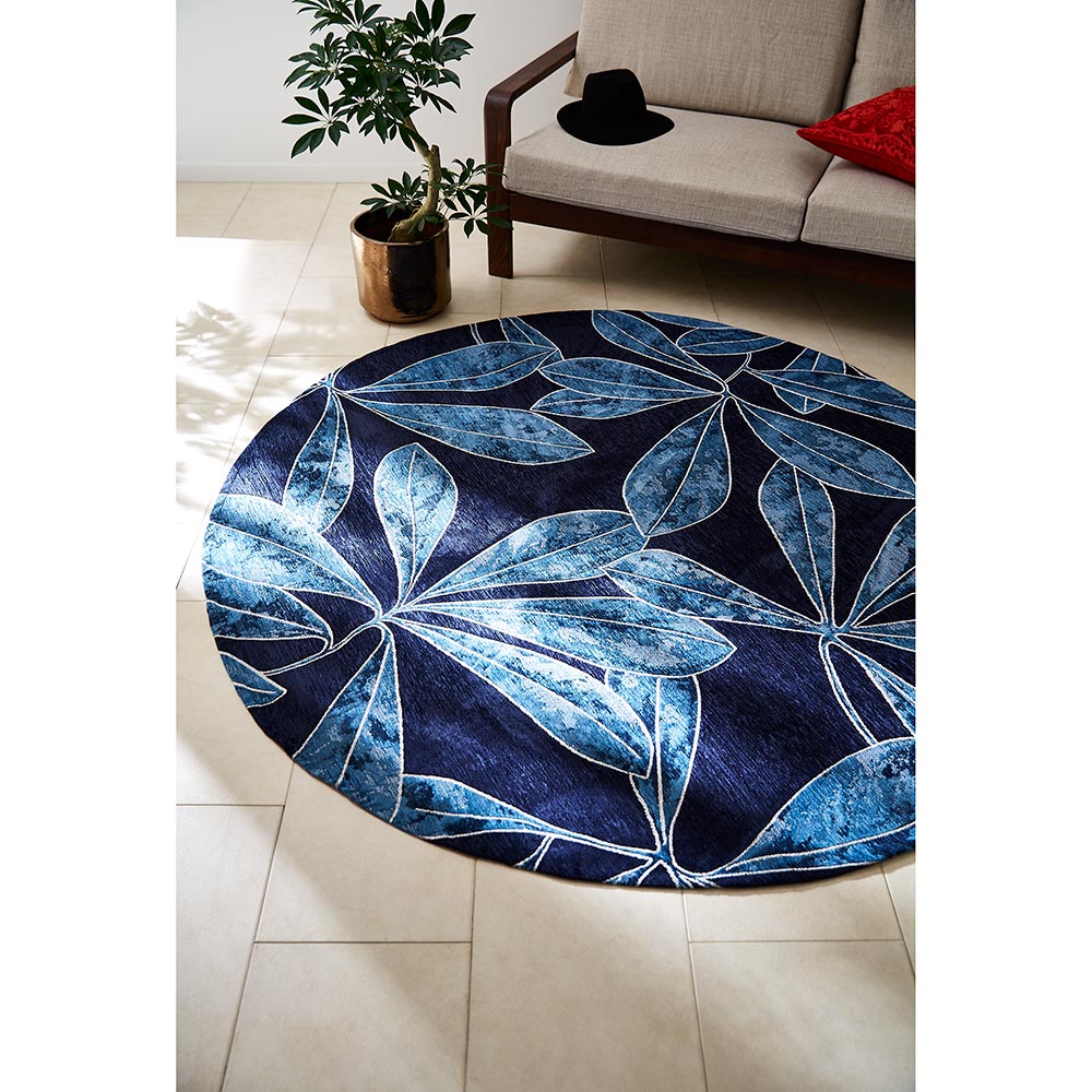イタリア製ジャカード織ラグ〈ボタニコ〉 円形 約径175cm 洗えるラグ カーペット ラグ マット 563104