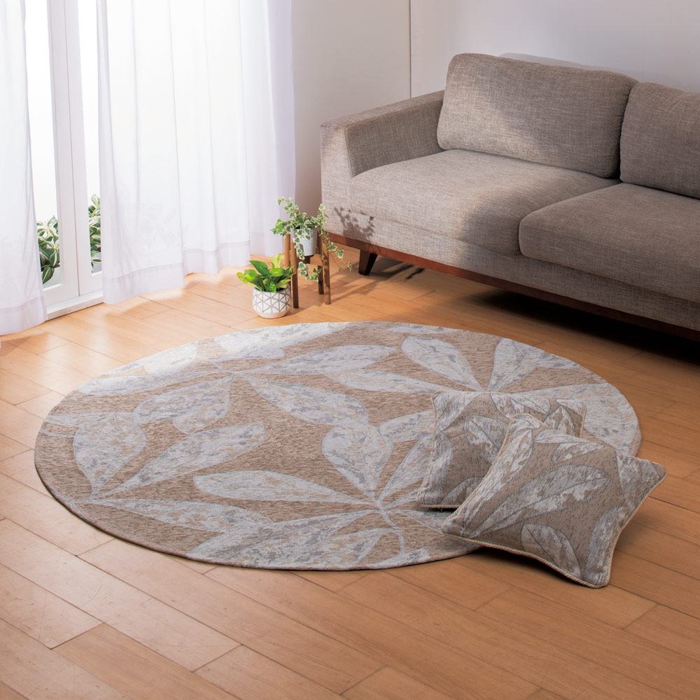 イタリア製ジャカード織ラグ〈ボタニコ〉 円形 約径175cm 洗えるラグ カーペット ラグ マット 563104