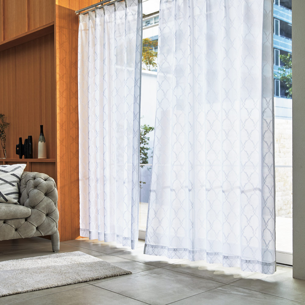 ≪幅100cm×丈193cm（2枚組）≫ オーナメント柄 遮熱・防炎レースカーテン 防炎カーテン カーテン 563532