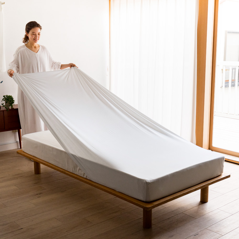 ≪セミダブル-ダブル用≫ のび-るフィットシーツスムースタイプ ベッドシーツ ボックスシーツ 布団カバー シーツ 561508