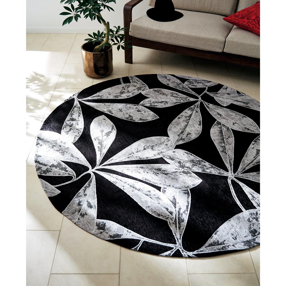 イタリア製ジャカード織ラグ〈ボタニコ〉 円形 約径175cm 洗えるラグ カーペット ラグ マット 563104