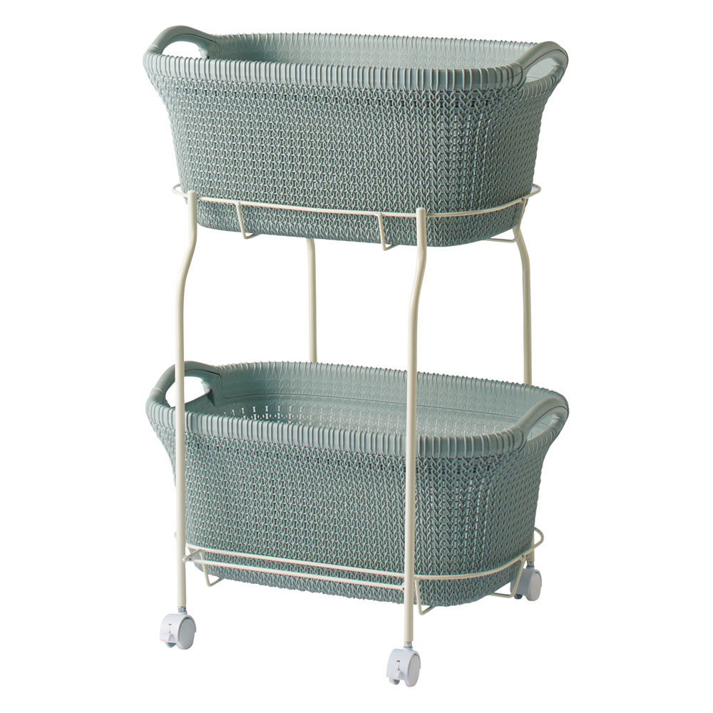 CURVER/カーバー ニット調ランドリーワゴン＋バスケットセット（かご用ワゴン2段＋かごタイプ×2個） ランドリー 洗濯かご トイレ 洗面所 ランドリー収納 581708