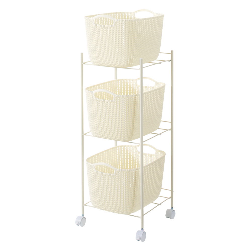 ≪3段≫ カーバー ニット調ランドリーワゴン＋バスケットセット スクエアタイプ ランドリー 洗濯かご トイレ 洗面所 ランドリー収納 581771