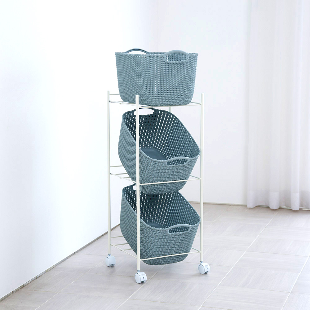 ≪3段≫ カーバー ニット調ランドリーワゴン＋バスケットセット スクエアタイプ ランドリー 洗濯かご トイレ 洗面所 ランドリー収納 581771