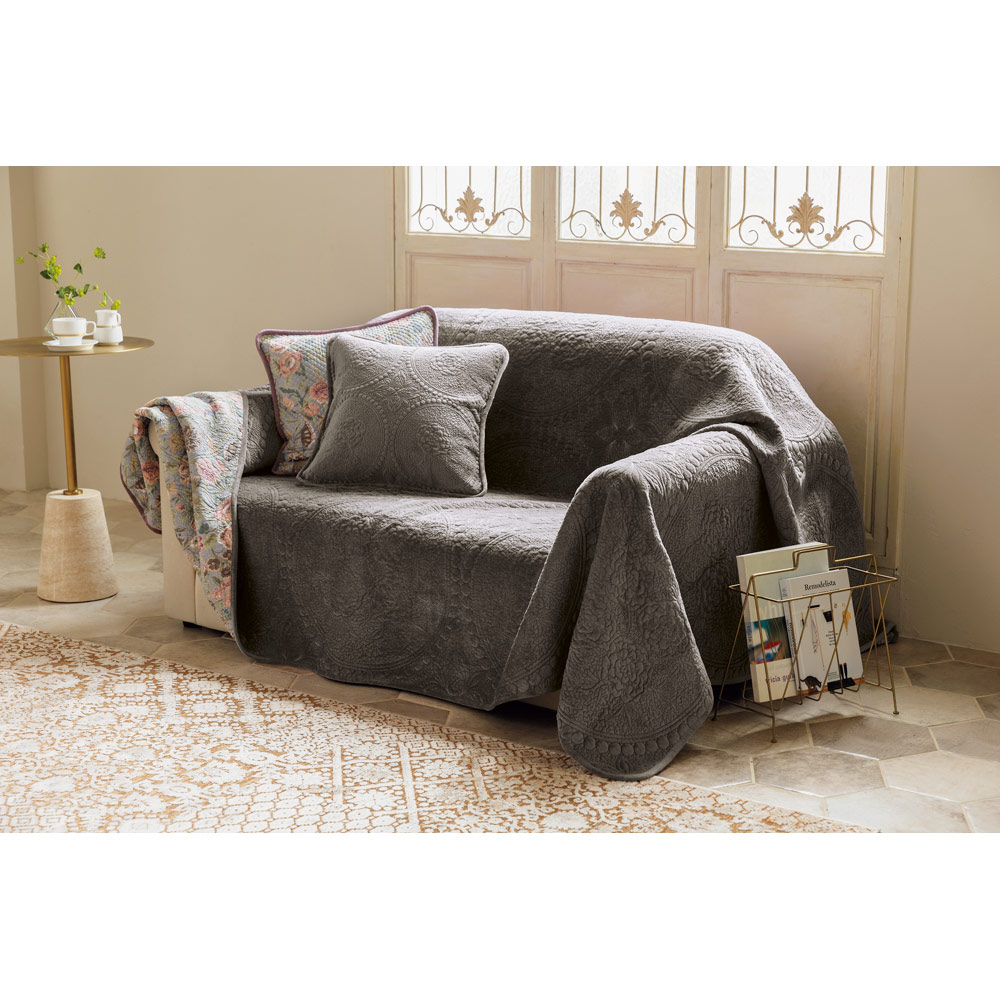 ≪約200×200cm≫ マイクロファイバー×コットン リバーシブルフラワー マルチカバー ソファーカバー 584717