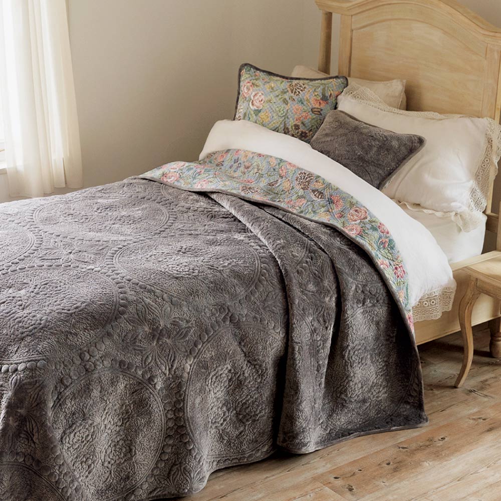 マイクロファイバー×コットン リバーシブルフラワー クッションカバー 約45×45cm用(同色2枚組) カバー類 584722