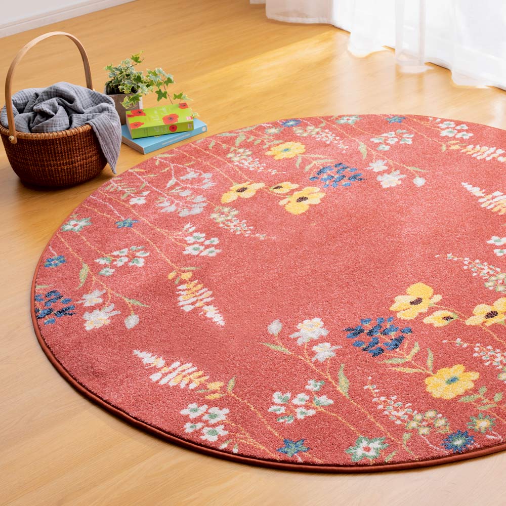 ≪円形・約径160cm≫ ベルギー製ウィルトン織 花柄ラグ 円形ラグ カーペット ラグ マット 584810