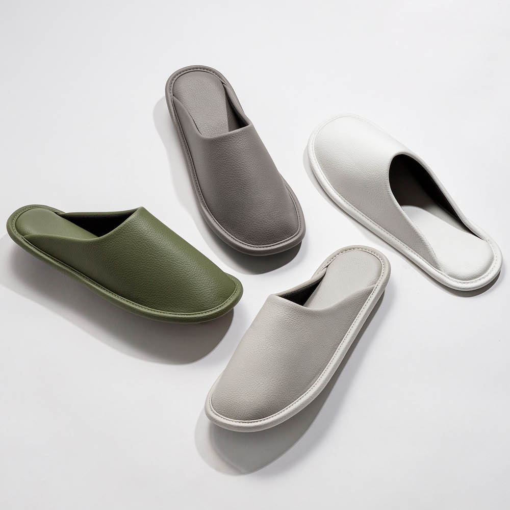 上品シンプルな レザー調ゲストスリッパ 4足(4色)組 スリッパ ルームシューズ タオル 581805