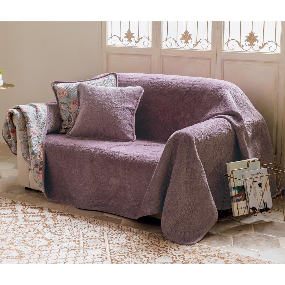 ≪約140×200cm≫ マイクロファイバー×コットン リバーシブルフラワー マルチカバー ソファーカバー 584716