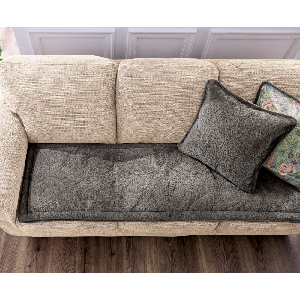 ≪約48×150cm(3人掛用)≫ マイクロファイバー×コットン リバーシブルフラワー 座面シート 人掛けソファーカバー ソファーカバー 584721