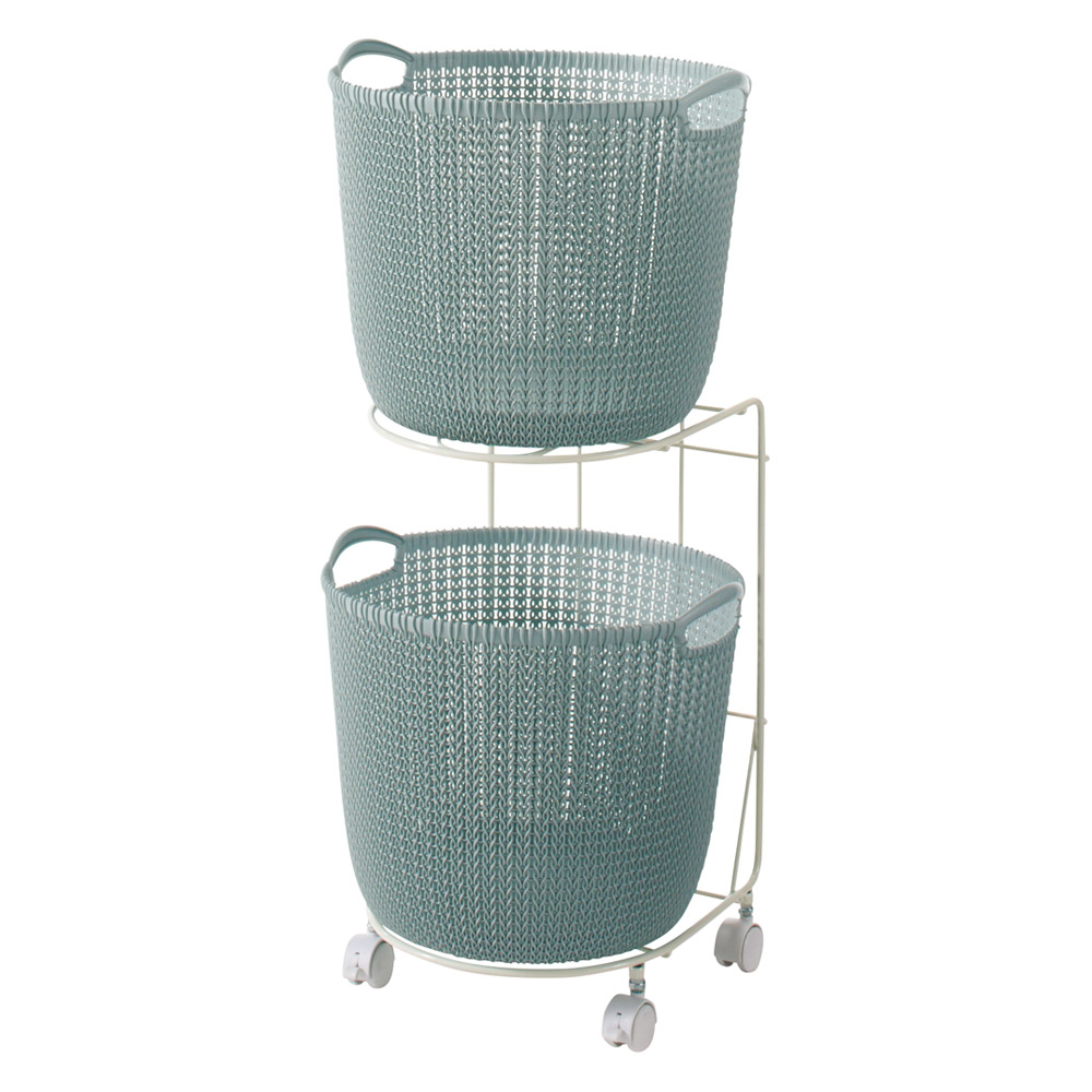 CURVER/カーバー ニット調ランドリーワゴン＋バスケットセット（ラウンド用ワゴン2段＋ラウンドタイプ×2個） ランドリー 洗濯かご トイレ 洗面所 ランドリー収納 622004