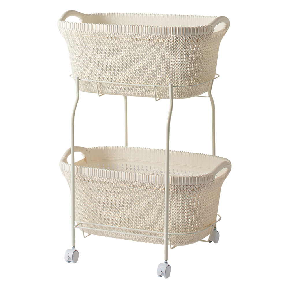 CURVER/カーバー ニット調ランドリーワゴン＋バスケットセット（かご用ワゴン2段＋かごタイプ×2個） ランドリー 洗濯かご トイレ 洗面所 ランドリー収納 622008