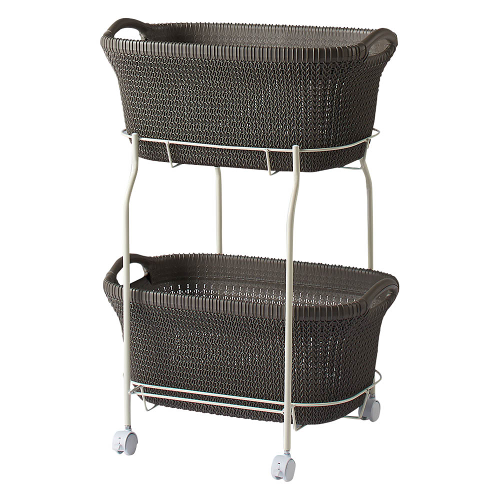 CURVER/カーバー ニット調ランドリーワゴン＋バスケットセット（かご用ワゴン2段＋かごタイプ×2個） ランドリー 洗濯かご トイレ 洗面所 ランドリー収納 622008