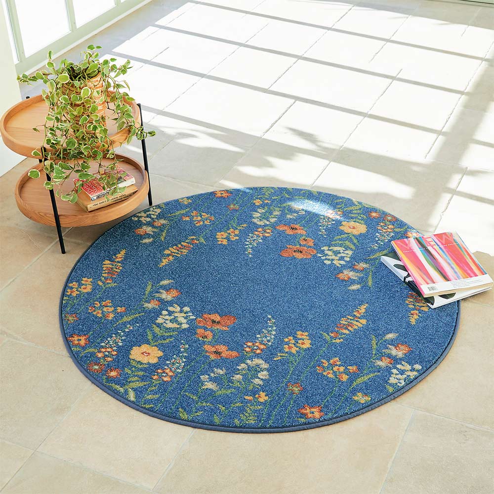 ≪円形・約径120cm≫ ベルギー製ウィルトン織 花柄ラグ 円形ラグ カーペット ラグ マット 625805