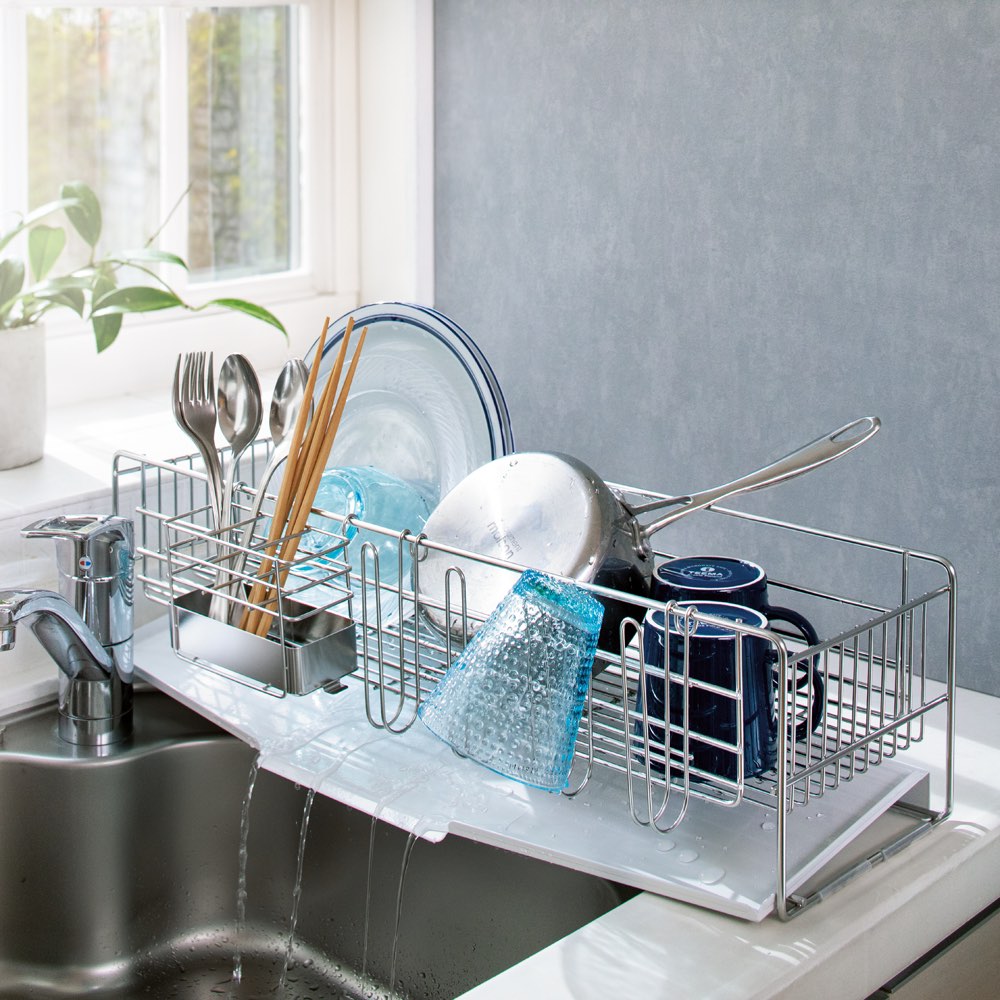 ≪フッ素加工ステンレストレー≫ 奥行58cmのシンクに渡せる水切り（スリム）選べるトレー 水切りかご ラック シンク周り用品 621001