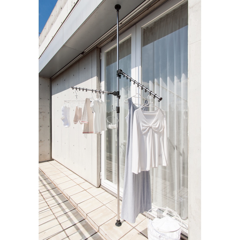 「どこでもポール」ワンタッチつっぱり物干し アーム2本（内外兼用） 室外 ベランダ向け物干し 洗濯用品 物干し 621802