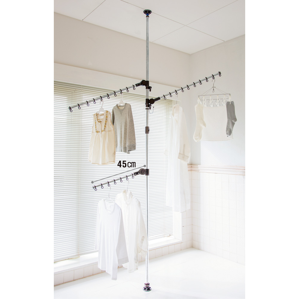 「どこでもポール」ワンタッチつっぱり物干し アーム3本（屋内・屋外兼用） 天井高168-270cm対応  ブラウン 室内物干し 洗濯用品 物干し 621870