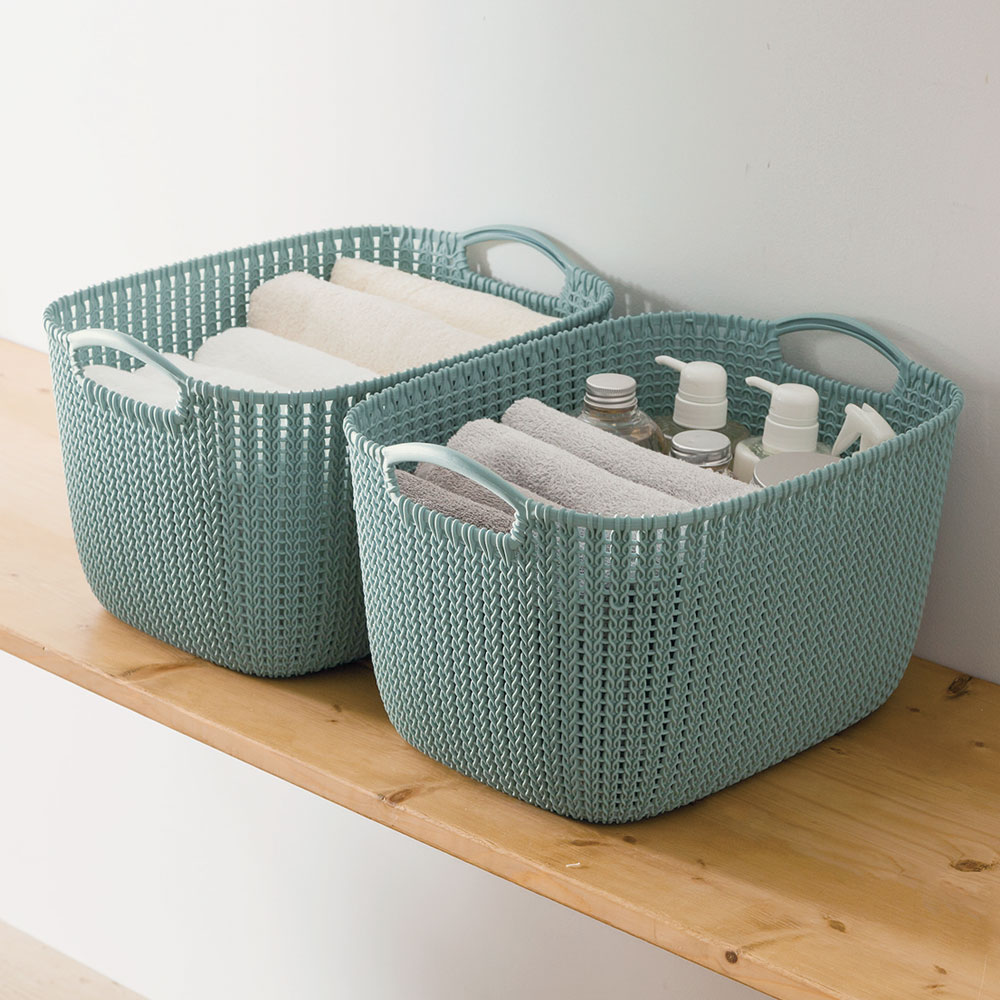 CURVER/カーバー ニット調ランドリーバスケット スクエアタイプ 同色2個組 ランドリー 洗濯かご トイレ 洗面所 ランドリー収納 622003