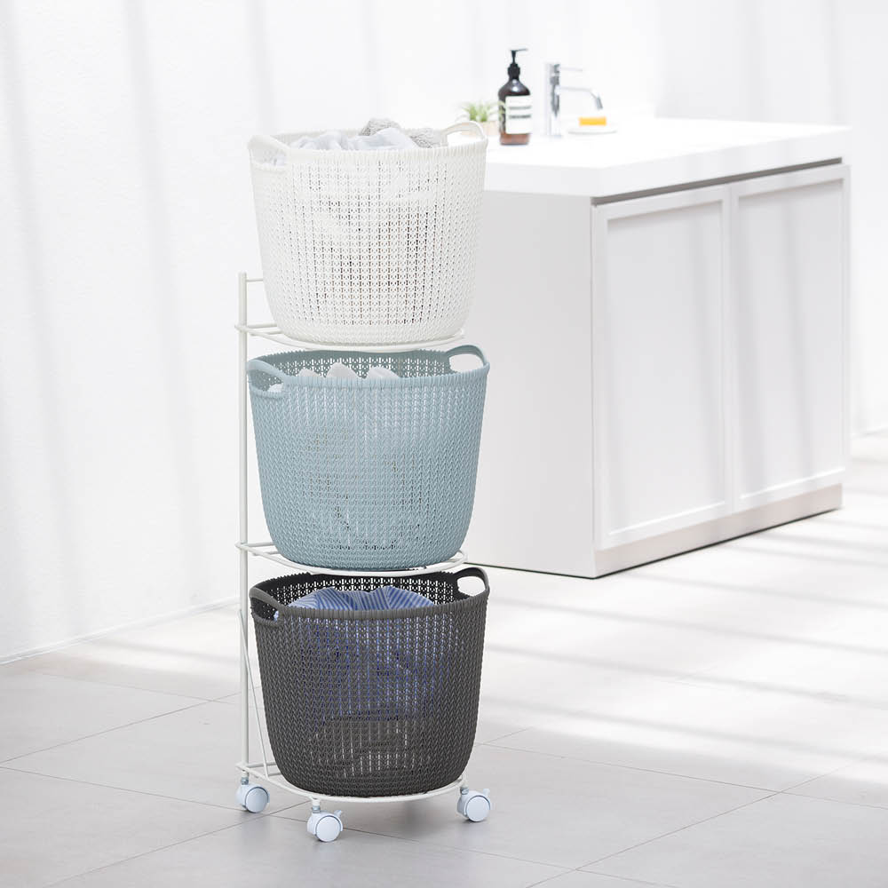 CURVER/カーバー ニット調ランドリーワゴン＋バスケットセット（ラウンド用ワゴン3段＋ラウンドタイプ×3個） 日用品 便利グッズ 生活雑貨 622005