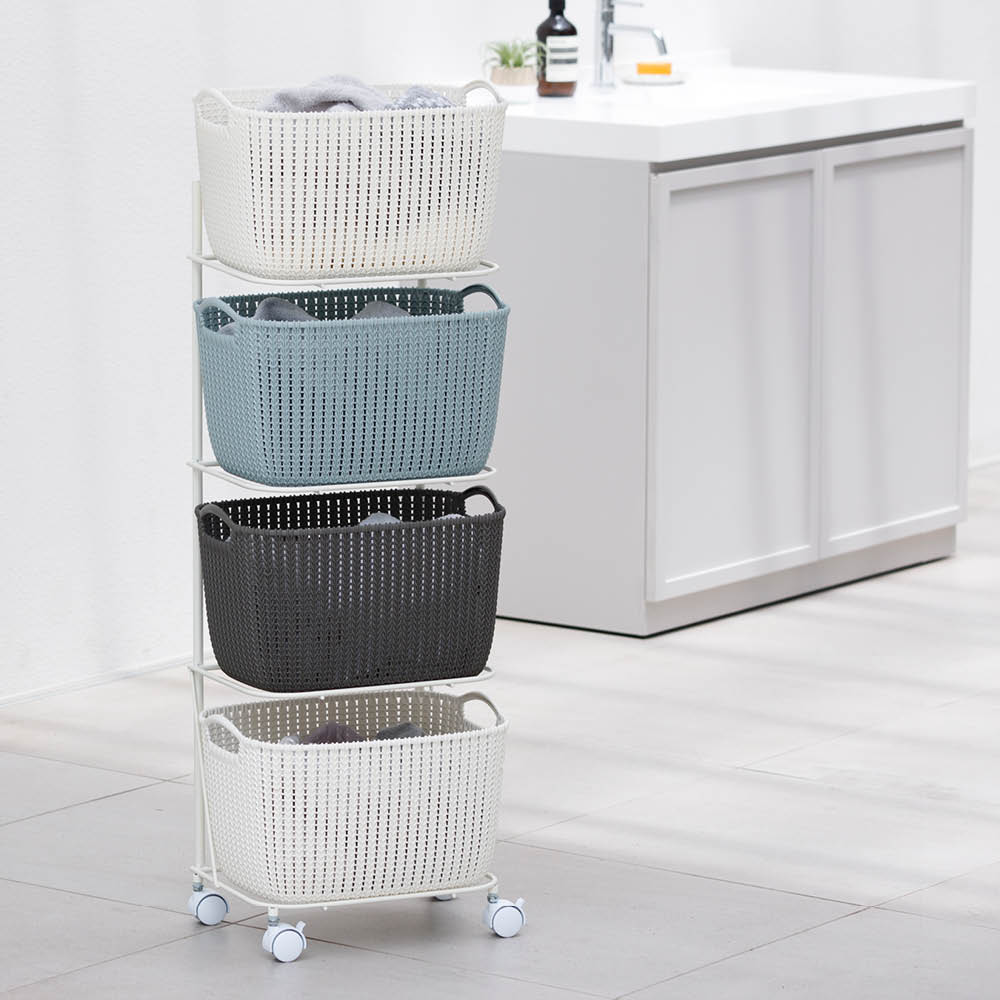 CURVER/カーバー ニット調ランドリーワゴン＋バスケットセット 新スクエアタイプ（４段ワゴン＋スクエア×４個） 日用品 便利グッズ 生活雑貨 622007