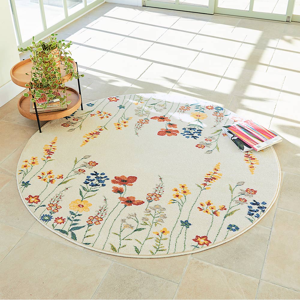 ≪円形・約径160cm≫ ベルギー製ウィルトン織 花柄ラグ 円形ラグ カーペット ラグ マット 625806