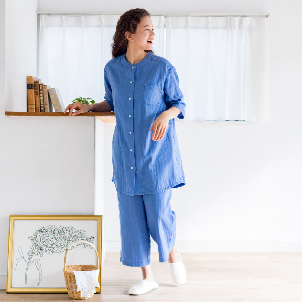 手放せないリラックス感 綿100％和ざらし二重ガーゼパジャマ（7分丈） レディース 夏用 パジャマ ルームウェア インナー 646580