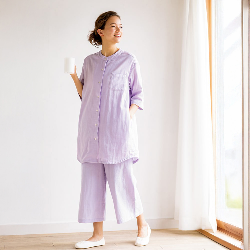 手放せないリラックス感 綿100％和ざらし二重ガーゼパジャマ（7分丈） レディース 夏用 パジャマ ルームウェア インナー 646580