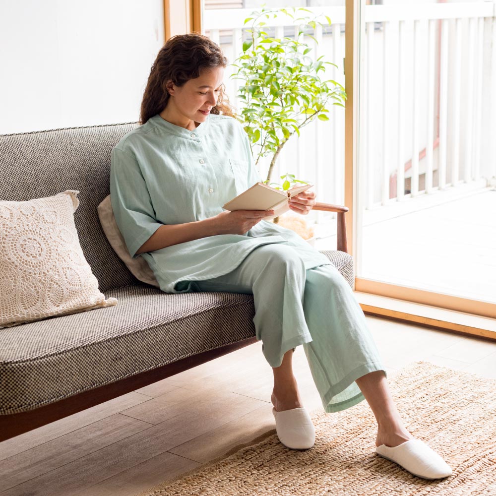 手放せないリラックス感 綿100%和ざらし二重ガーゼパジャマ(7分丈) レディース 夏用 パジャマ ルームウェア インナー 646580