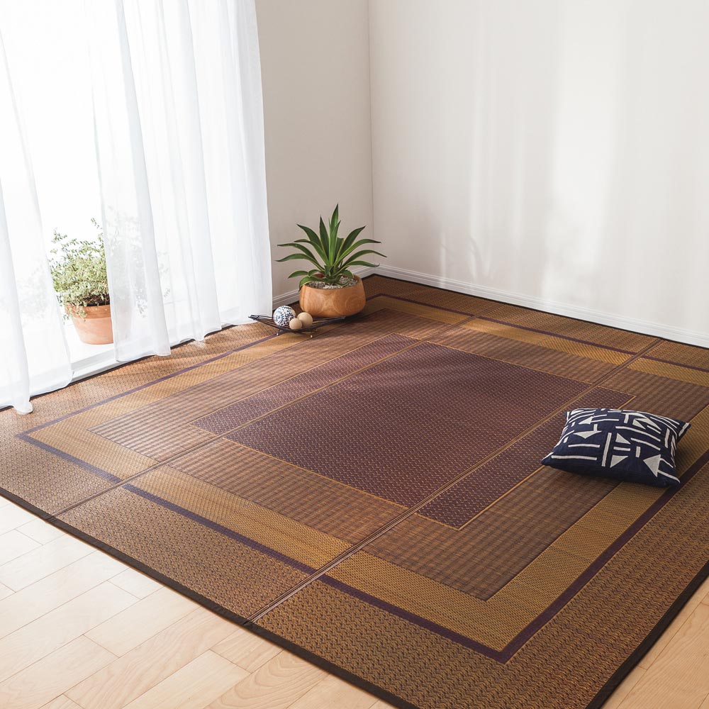 ≪2畳 約174×174cm≫ 紋織りい草上敷き裏付き・細べり〈ランクス〉 カーペット ラグ マット 654473