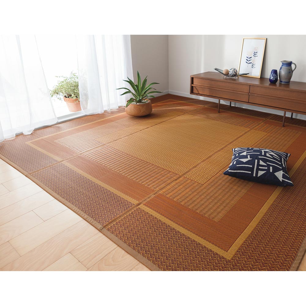 ≪3畳 約174×261cm≫ 紋織りい草上敷き裏付き・細べり〈ランクス〉 カーペット ラグ マット 654474