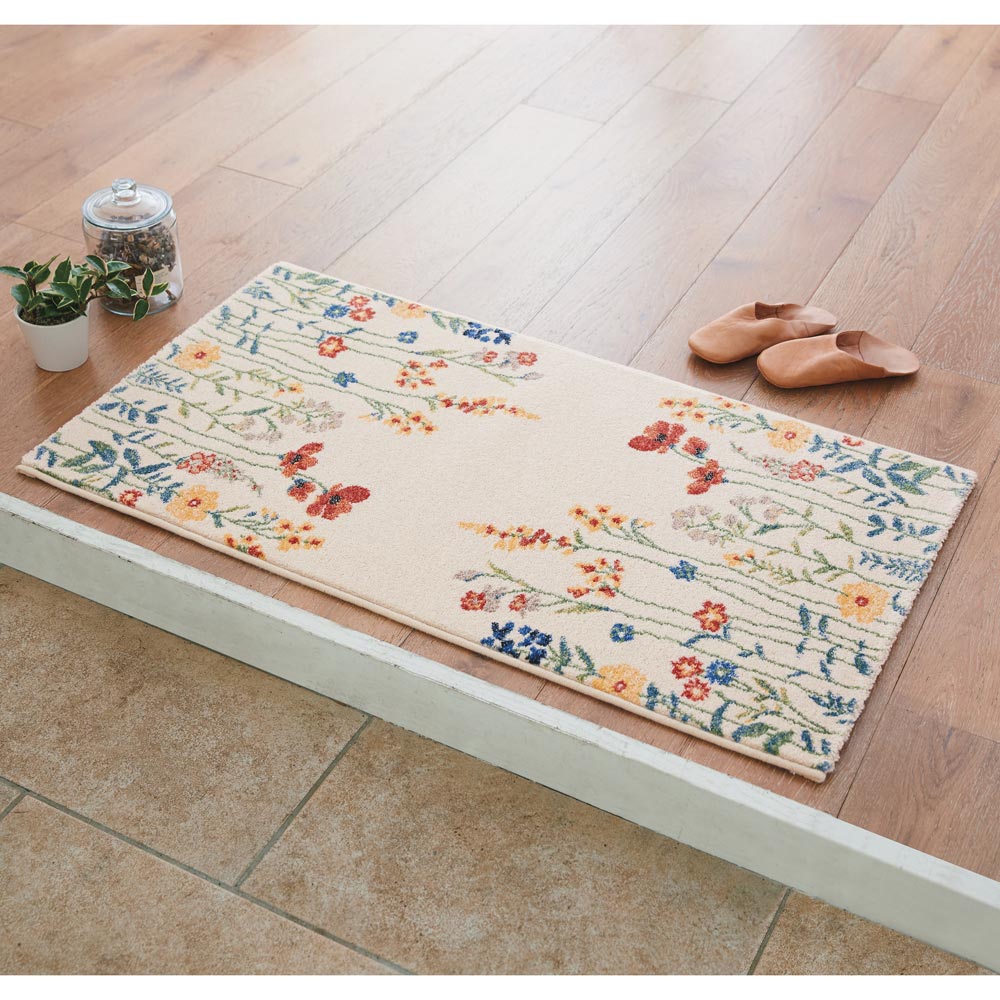 ≪約60×90cm≫ ベルギー製ウィルトン織 花柄マット 玄関マット カーペット ラグ マット 684617