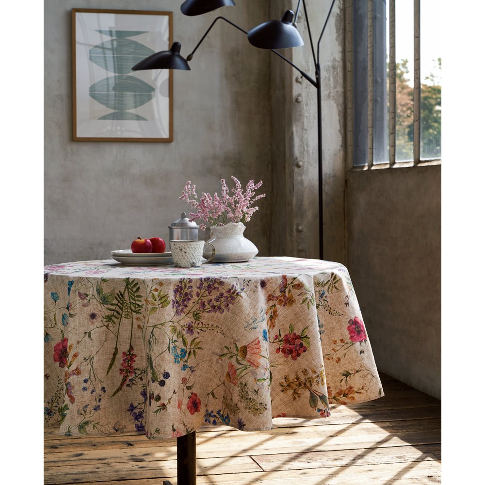 ひまわり　カロチャ手刺繍　混紡リネン　大判　テーブルクロス　145×215 ひまわり カロチャ手刺繍 混紡リネン 大判 テーブルクロス 145×215