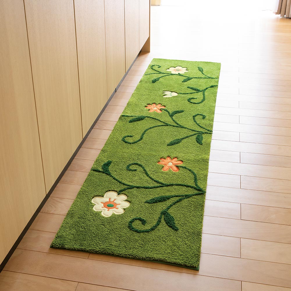 FEILER 花柄 緑色 キッチンマット