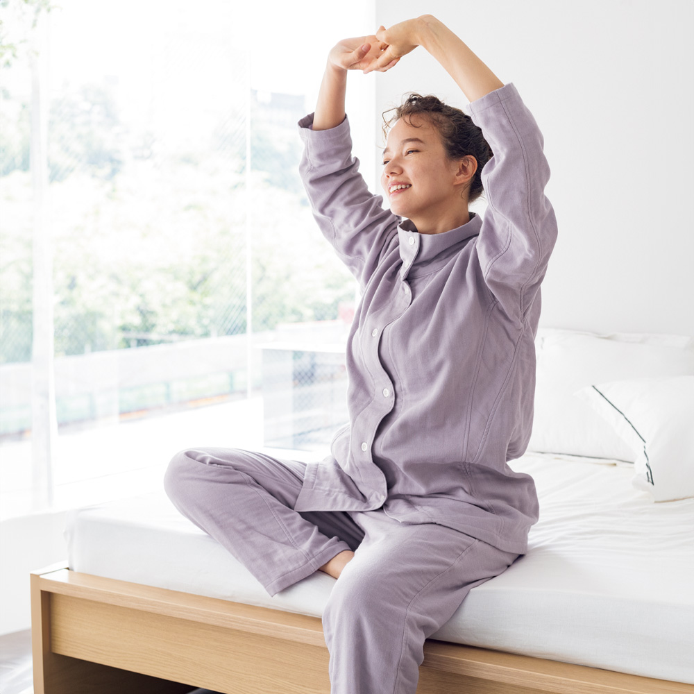 肌面ふんわり起毛三重ガーゼ 寝返り自由 快眠パジャマ プレミアム レディース 冬用 綿100％ 614805
