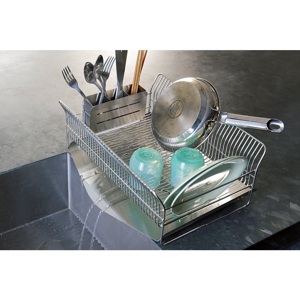 hanauta/ハナウタ 皿を縦にも横にも置ける水切り ワイド たて置き 箸立て付き 水切りかご ラック シンク周り用品 613903