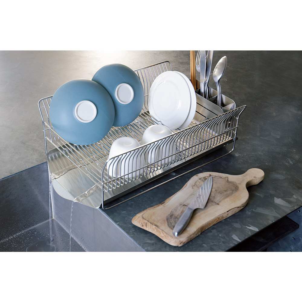 hanauta/ハナウタ 皿を縦にも横にも置ける水切り ワイド よこ置き 箸立て付き 水切りかご ラック シンク周り用品 613904