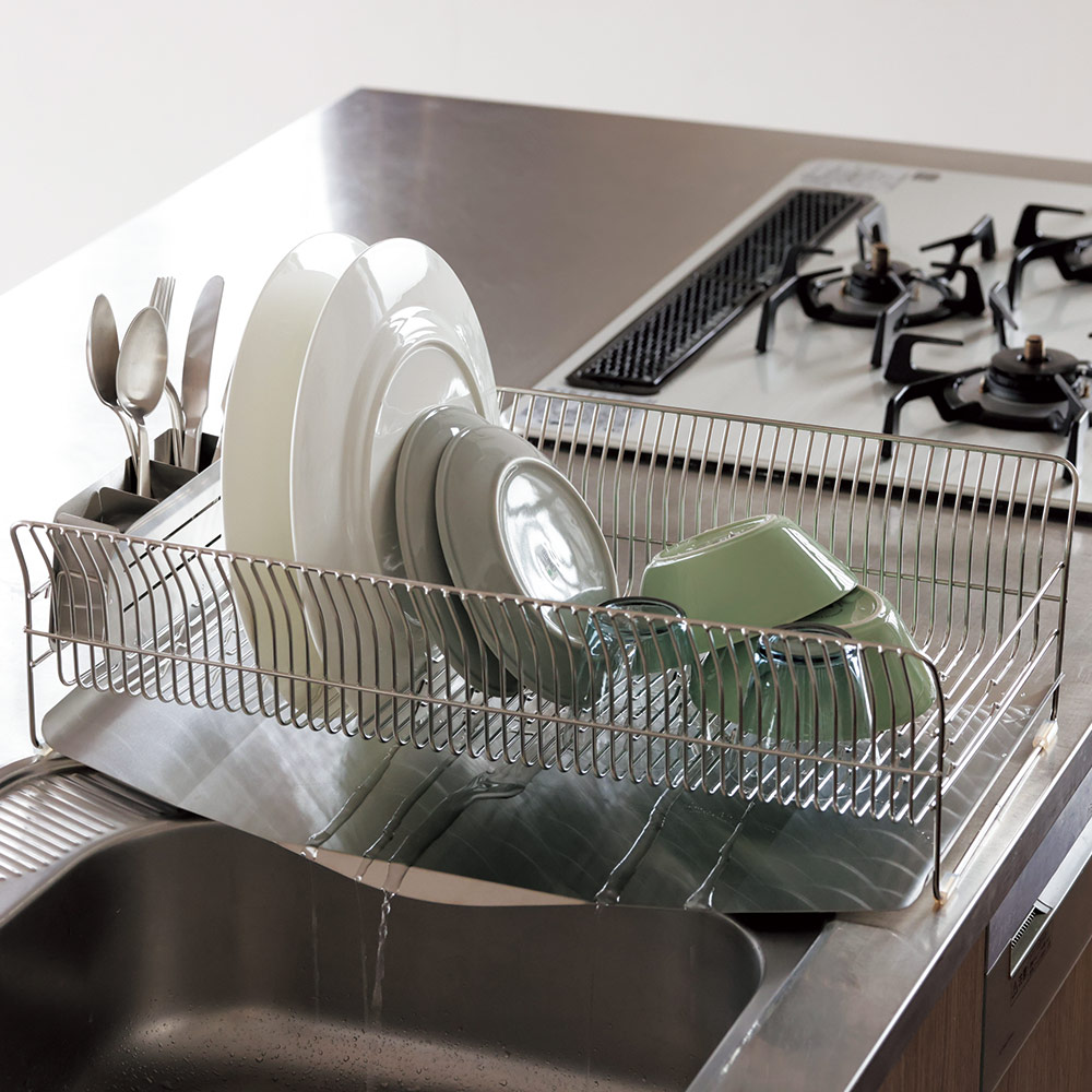 hanauta/ハナウタ 皿を縦にも横にも置ける水切り ロングワイド たて置き 箸立てなし 水切りかご ラック シンク周り用品 613905