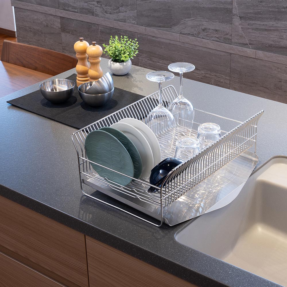 hanauta/ハナウタ 皿を縦にも横にも置ける水切り ワイド たて置き 箸立てなし 水切りかご ラック シンク周り用品 613907