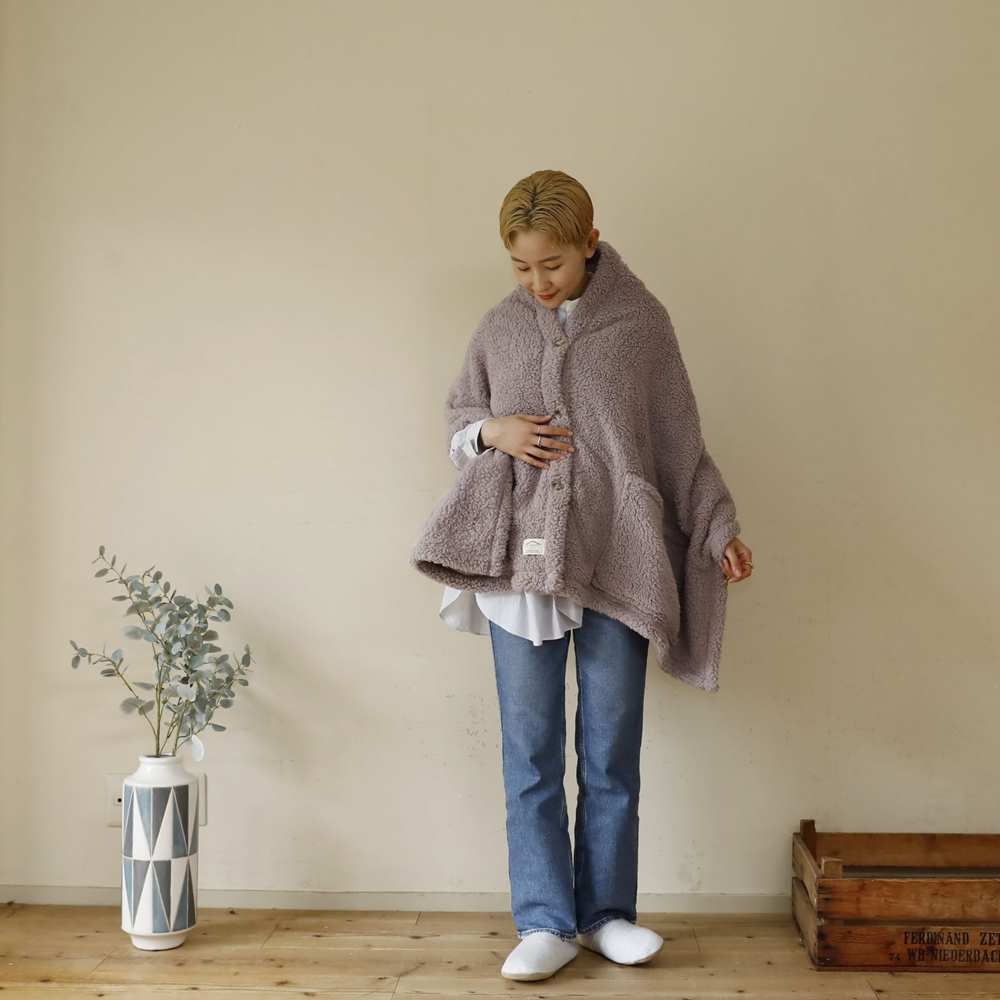 吸湿発熱素材であったか！着る毛布ポケット付きストール レディース 冬用 614880